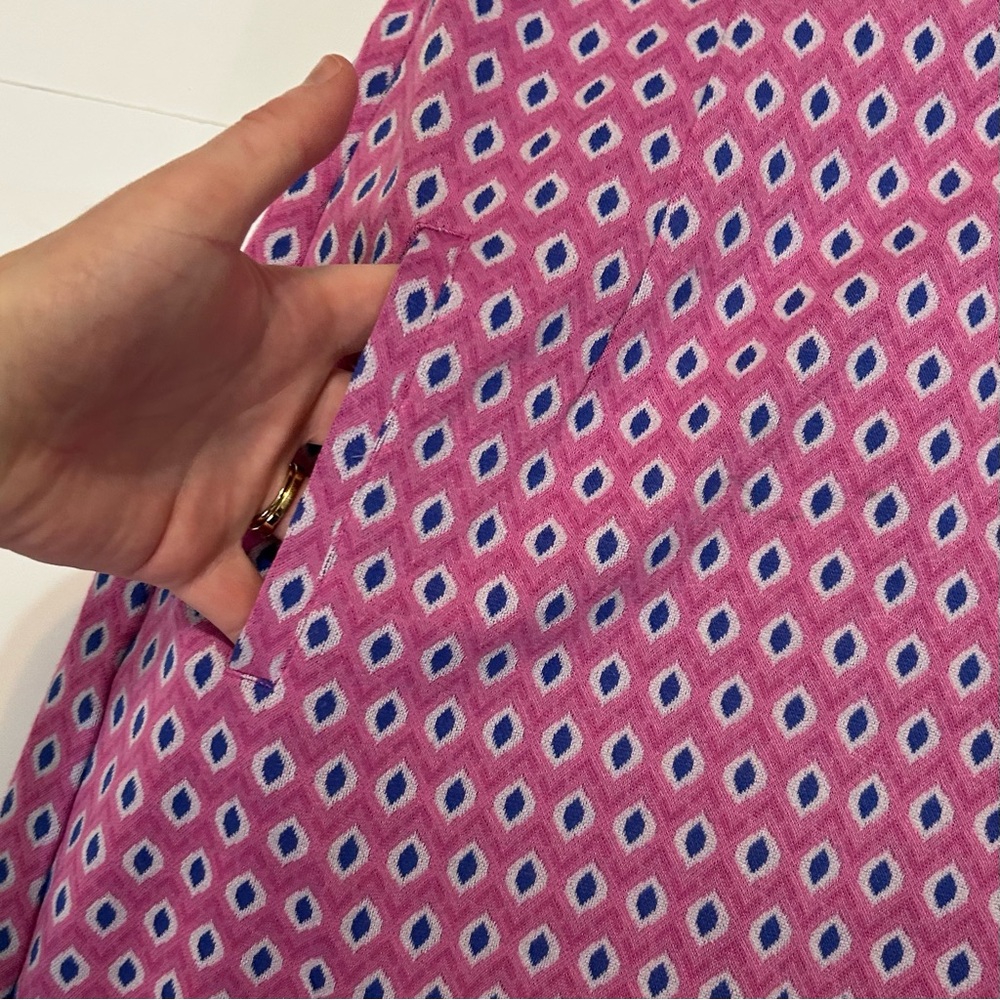 Tyler Boe Ella Diamond Print Sleeveless Dress Ruffle Back Pink Blue Sz XS - Picture 4 of 9